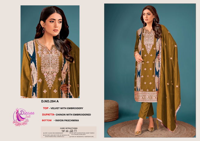 Dinsaa 294 A To D Embroidered Velvet Pakistani Suits Suppliers In India
